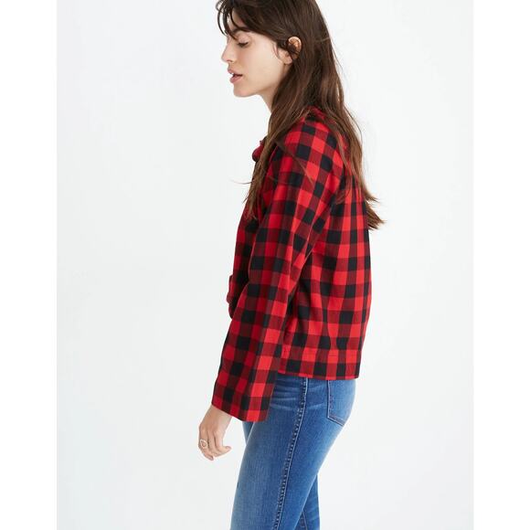 Madewell Buffalo Check Tie-Neck Shirt Red Black M - Picture 4 of 11